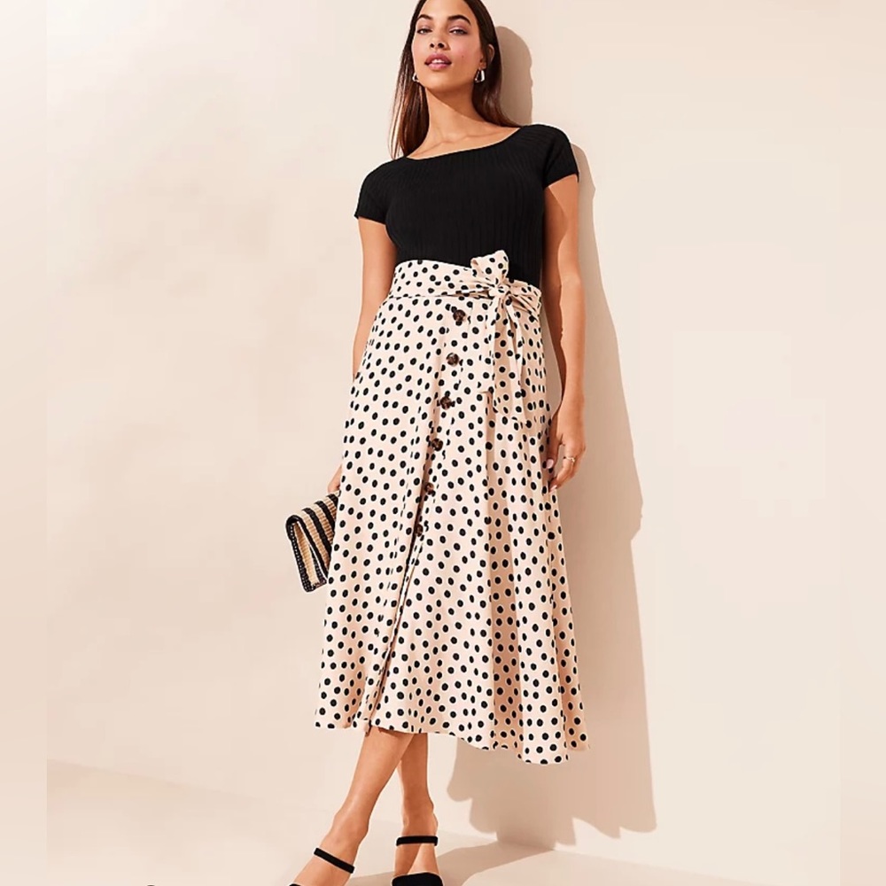 Ann Taylor Polka dot tie button skirt